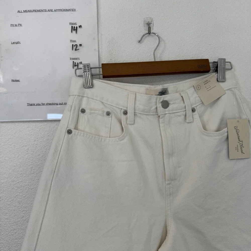 Universal Thread Womens High Rise Long Shorts Denim Size 2 NEW Off White Cream